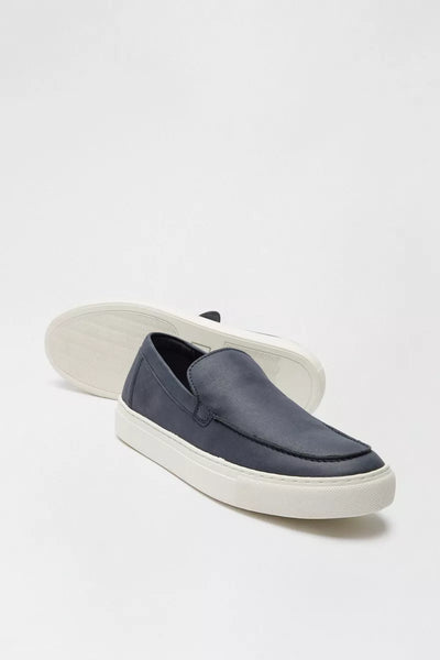 Burton Navy Blue Suede Look Slip On Mens Shoes - Stockpoint Apparel Outlet