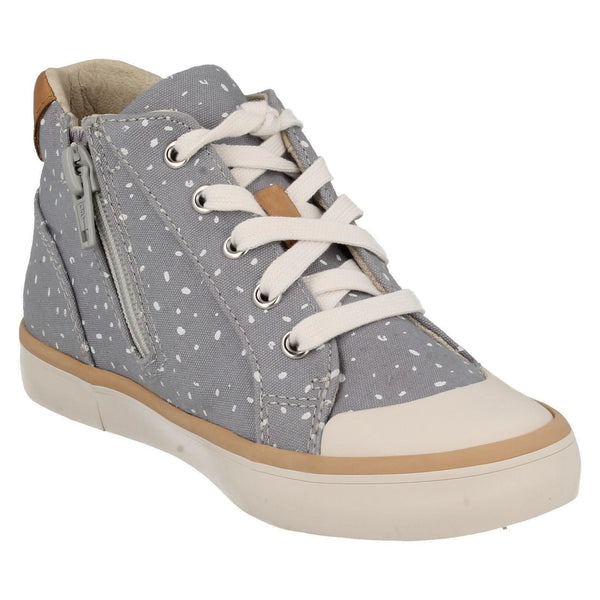 Clarks Comic Whiz Grey Canvas Younger Girls Hi-Top - Stockpoint Apparel Outlet