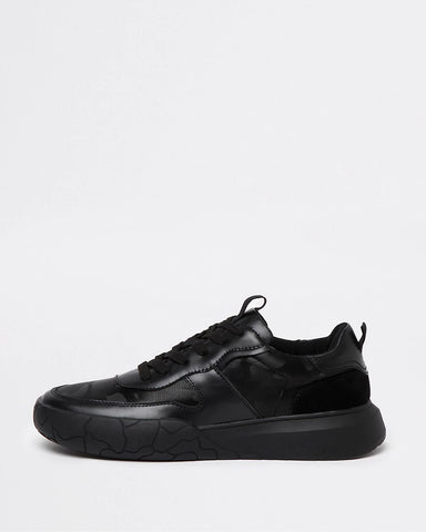 River Island Black Camo Print Lace Up Runner Mens Trainers - Stockpoint Apparel Outlet