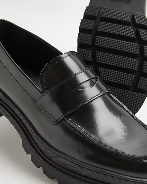 River Island Black Chunky Cleated Sole Mens Loafers - Stockpoint Apparel Outlet