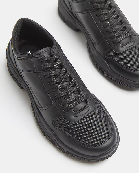 River Island Black Moulded Sole Lace Up Mens Trainers - Stockpoint Apparel Outlet