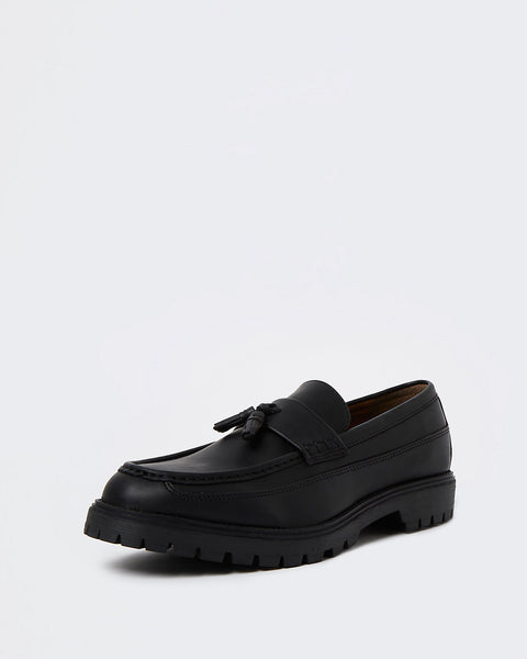 River Island Black Stitch Detail Tassel Mens Loafers - Stockpoint Apparel Outlet