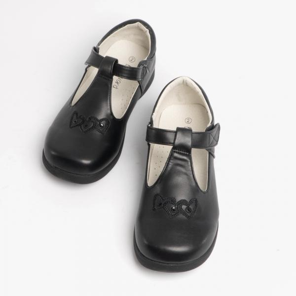 Boulevard Girls Touch Fasten T-Bar School Shoes Black Matt