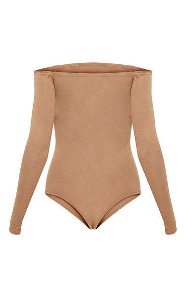 PrettyLittleThing Womens Basic Camel Bardot Bodysuit - Stockpoint Apparel Outlet