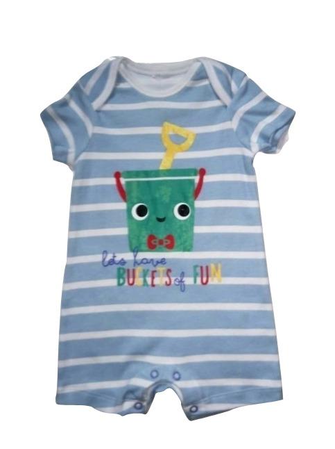 Buckets of Fun baby Boys Blue Striped Romper - Stockpoint Apparel Outlet