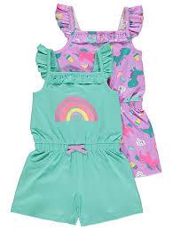 George Unicorn Rainbow Print Girls Jersey Playsuits 2 Pack - Stockpoint Apparel Outlet