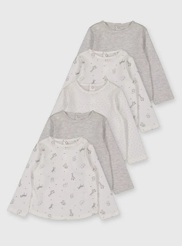 Tu 5 Pack Grey & Safari Print Long Sleeve Baby Girls Tops - Stockpoint Apparel Outlet