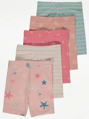 Girls George Seashell Print Shorts 5 Pack