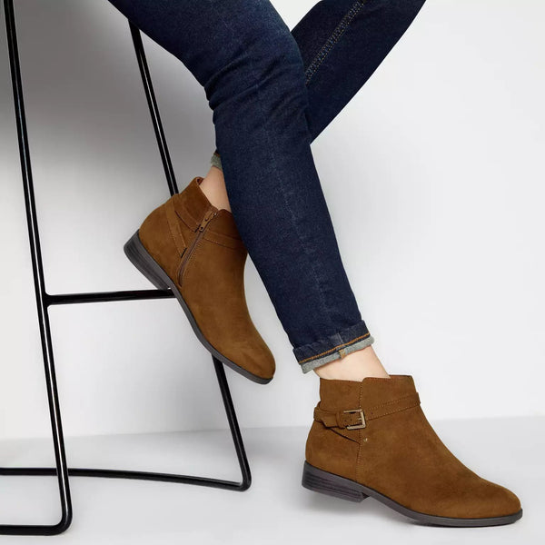 Principles Ladies Tan 'Rock-W' Block Heel Wide Fit Ankle Boots - Stockpoint Apparel Outlet