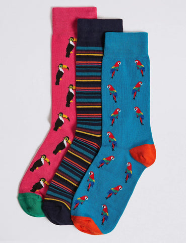 M&S Collection Boys/Mens 3 Pack Cotton Rich Assorted Socks