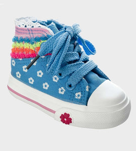 Kelsi Baby Girls Sequin Blue Floral Lace Up Hi-Top Sneakers