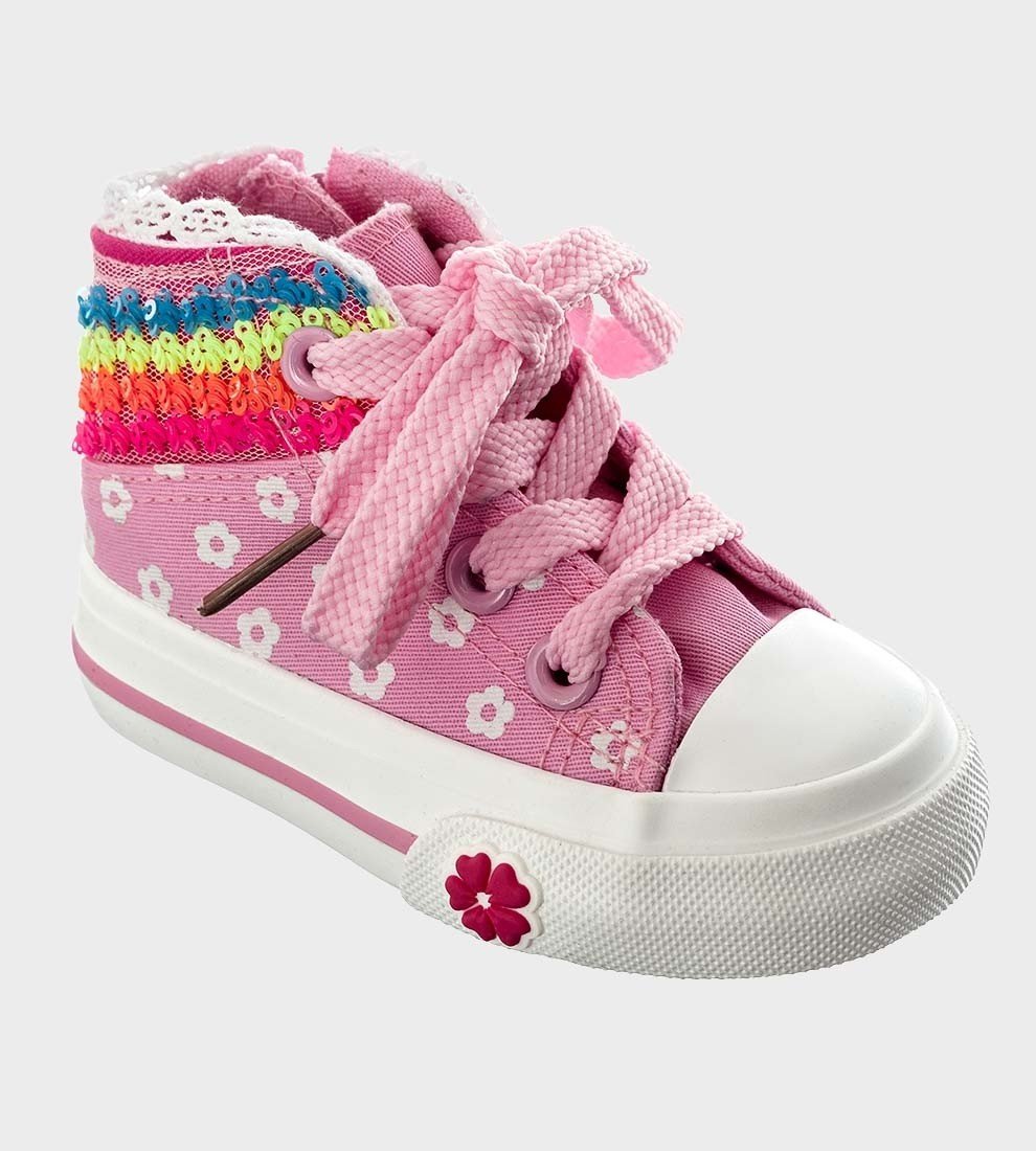 Kelsi Baby Girls Sequin Pink Floral Lace Up Hi-Top Sneakers