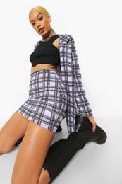 Boohoo Checked Lilac Ladies Mini Skirt - Stockpoint Apparel Outlet