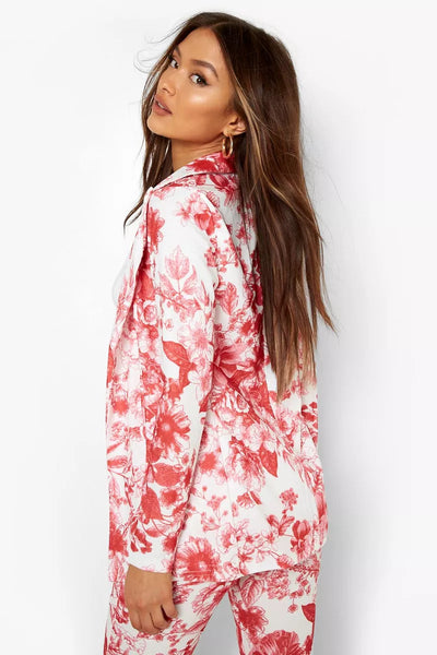 Boohoo Porcelain Red Print Fitted Womens Blazer - Stockpoint Apparel Outlet