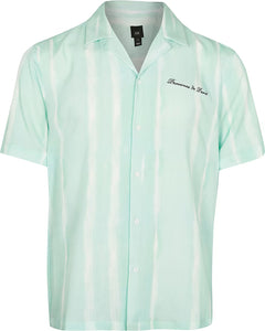 River Island Green Stripe Revere Short Sleeve Mens Shirt - Stockpoint Apparel Outlet