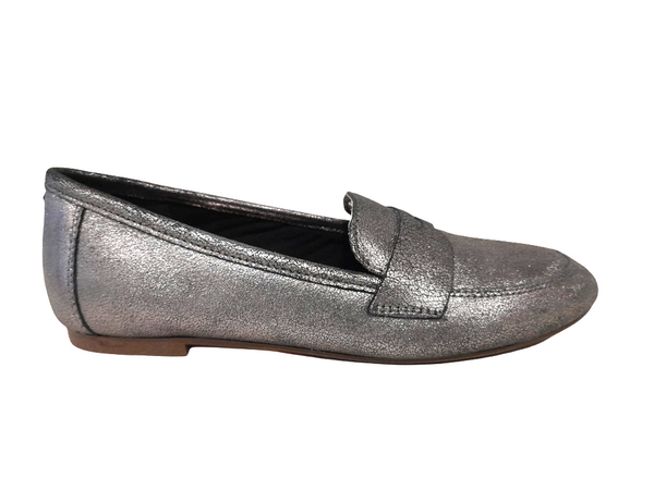 Kurt Geiger Carvela Silver Penny Loafer Womens Shoes - Stockpoint Apparel Outlet