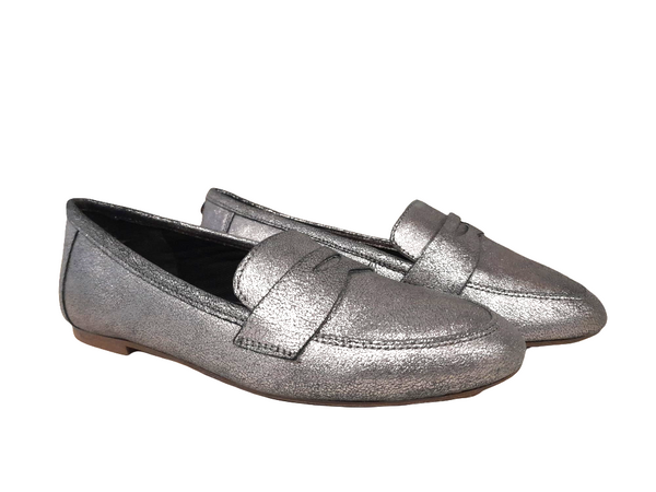 Kurt Geiger Carvela Silver Penny Loafer Womens Shoes - Stockpoint Apparel Outlet