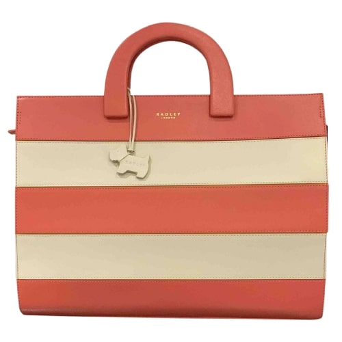 Radley Coral Pink and White Striped Leather Womens Tote Bag - Stockpoint Apparel Outlet