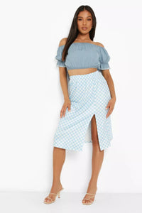 Boohoo Petite Gingham Side Split Midi Ladies Skirt - Stockpoint Apparel Outlet