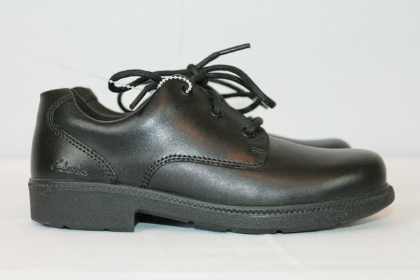 Clarks Deaton Black Leather Boys Shoes - Stockpoint Apparel Outlet