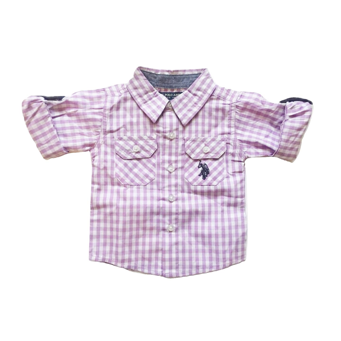 US Polo Assn Boys Purple Checked Short/Longsleeve fold up - Stockpoint Apparel Outlet