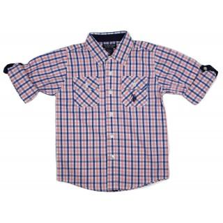 US Polo Assn Baby Boys Purple Blue Checked Short/Longsleeve Fold up Shirt