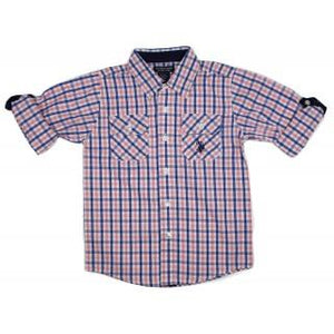 US Polo Assn Baby Boys Purple Blue Checked Short/Longsleeve Fold up Shirt