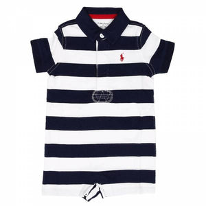 Polo by Ralph Lauren White with Navy Blue Collar and Stripes Romper - Stockpoint Apparel Outlet