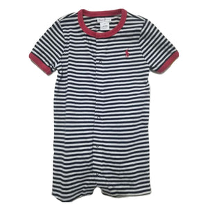 Polo by Ralph Lauren Red Round Neck Navy Blue and White Striped Romper - Stockpoint Apparel Outlet