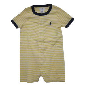 Polo by  Ralph Lauren  Navy round neck Yellow and White Striped Romper - Stockpoint Apparel Outlet