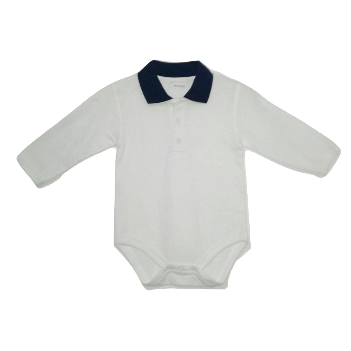 Longsleeve White with Navy Collar Rugby Bodysuit - Stockpoint Apparel Outlet