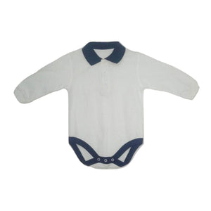 Longsleeve White with Navy Collar detail Rugby Bodysuit - Stockpoint Apparel Outlet