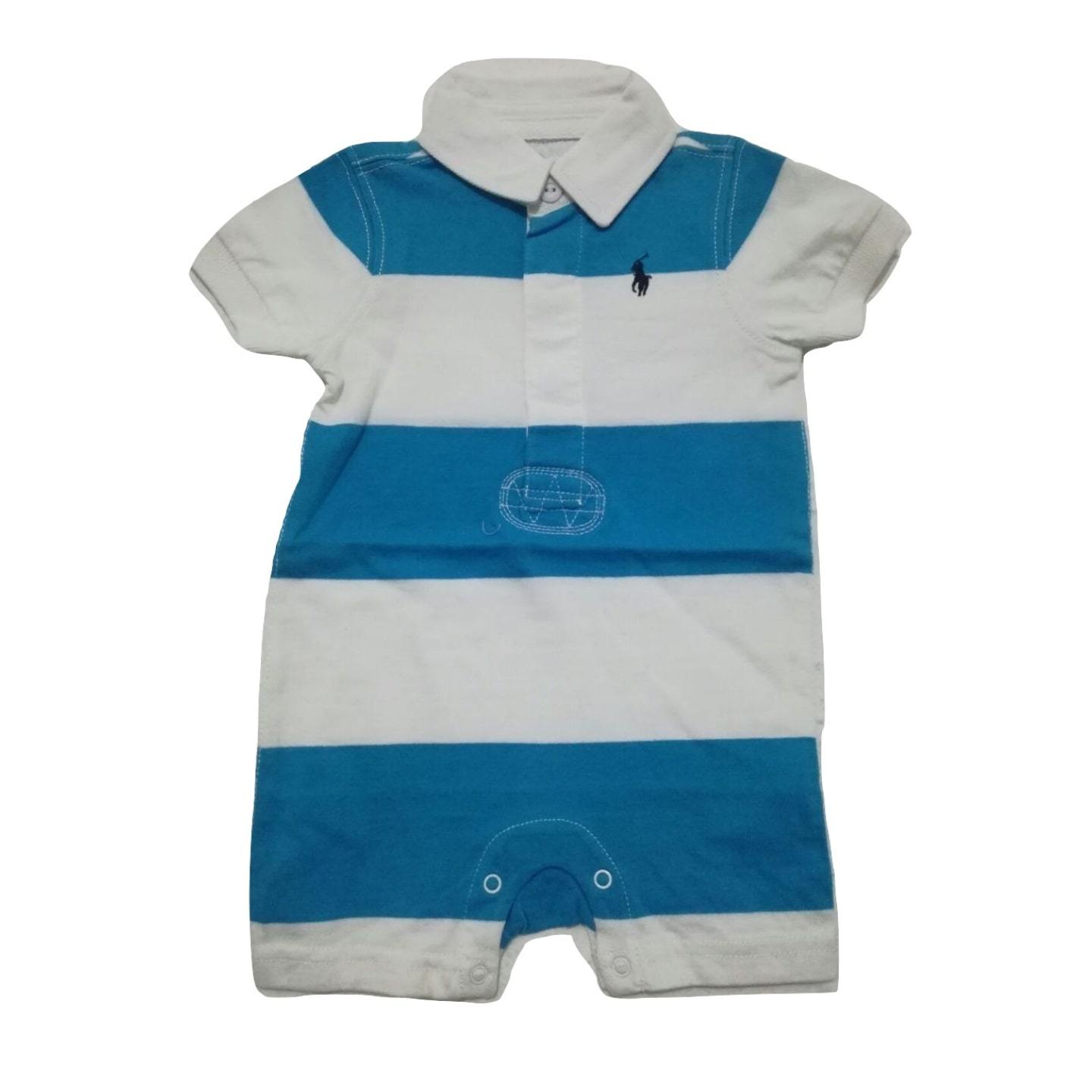 Polo by  Ralph Lauren White collar with Blue and white  Stripe Romper - Stockpoint Apparel Outlet