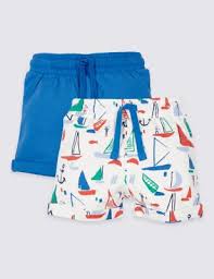 M&S Baby Boys Two Pack Pure Cotton Jersey Shorts