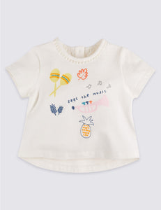 M&S Pure Cotton Applique Baby Girls T-Shirt