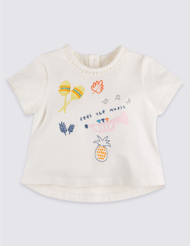 M&S Pure Cotton Applique Baby Girls T-Shirt