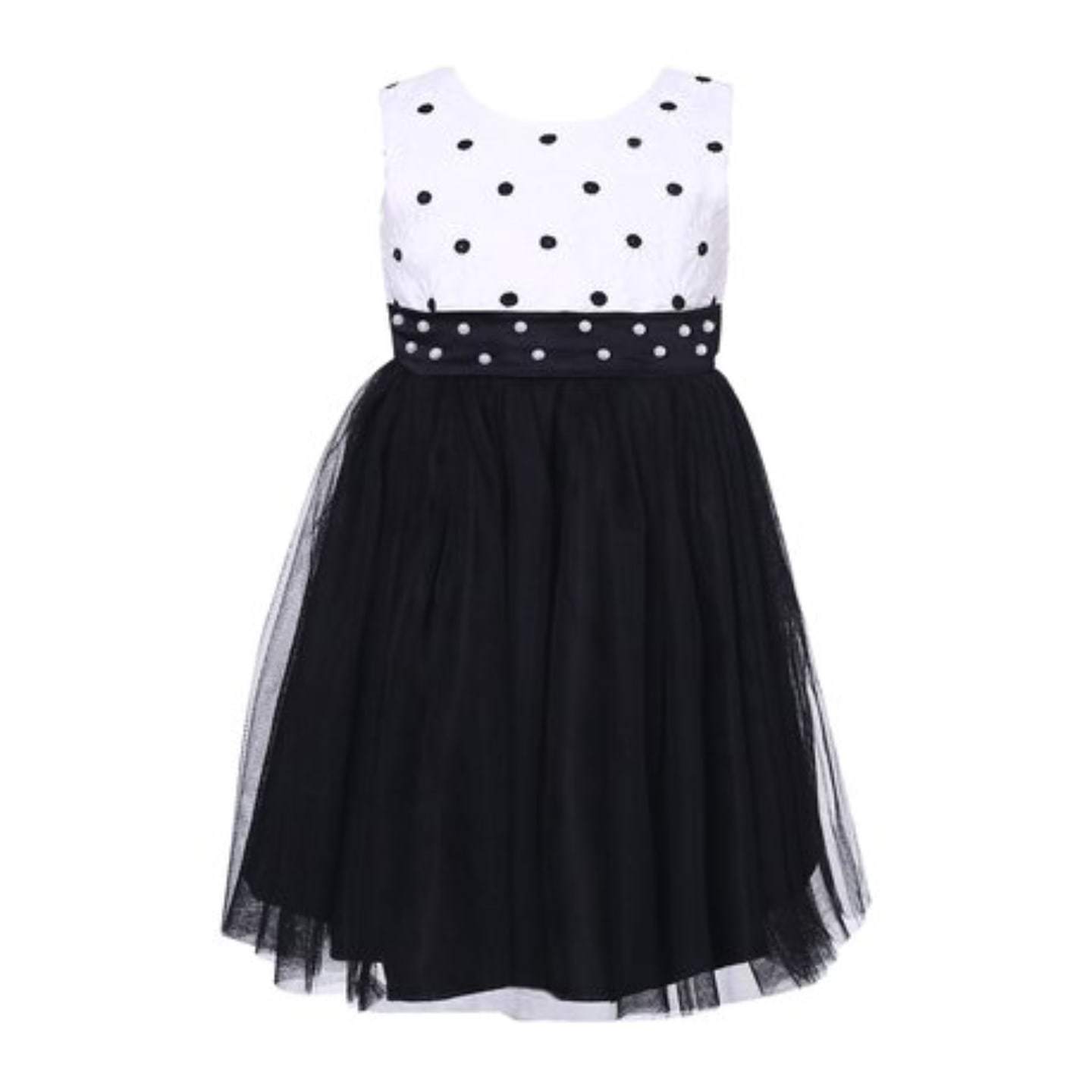 Richie House Girls White & Black Pearl Sash Overlay Dress - Stockpoint Apparel Outlet