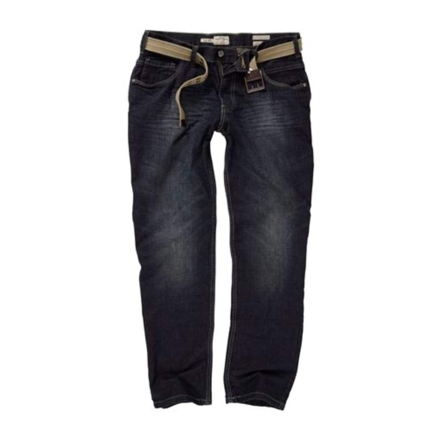 Next Mens Dark Wash Bootcut Jeans with Belt - Stockpoint Apparel Outlet