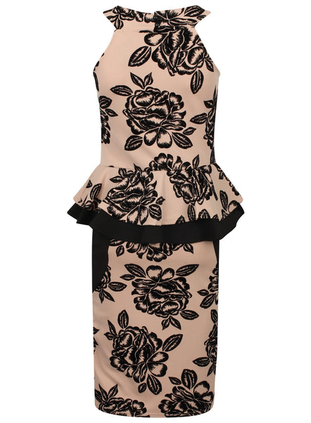 Quiz Floral Velour Print Peplum Womens Dress