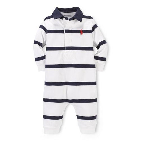 Ralph Lauren White Striped Cotton Boys Rugby Coverall