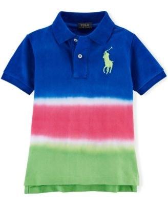 Ralph Lauren Boys Blue/Pink Dip Dyed Cotton Mesh Polo - Stockpoint Apparel Outlet