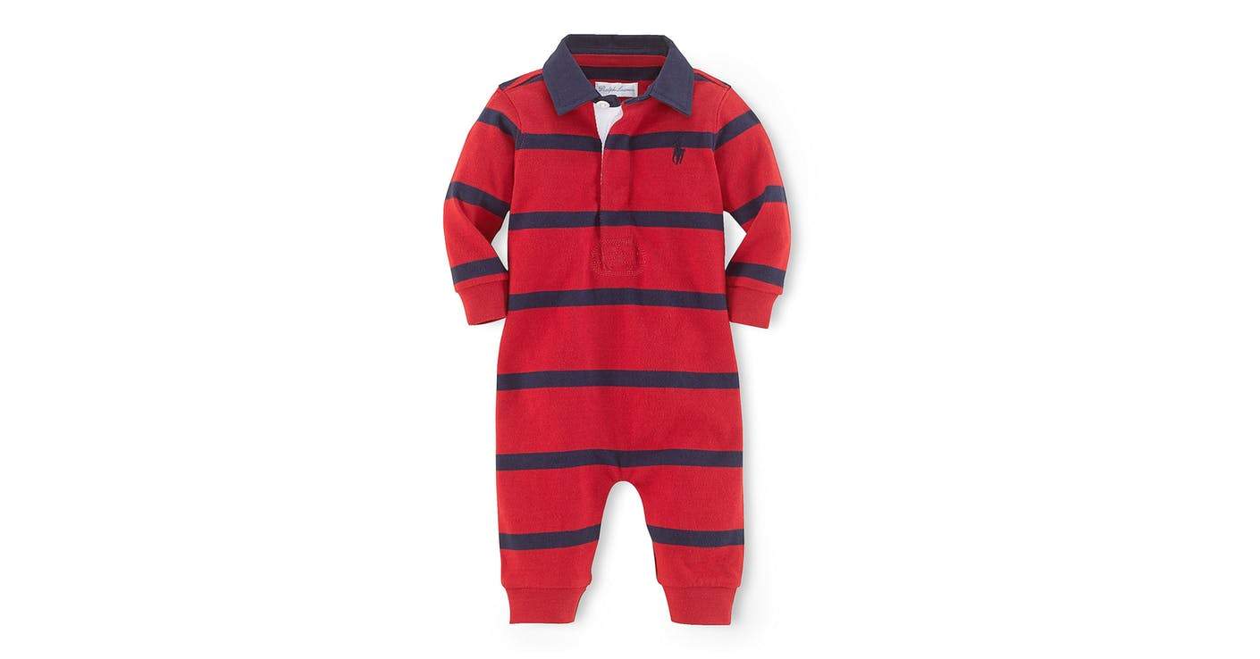 Ralph Lauren Red Striped Cotton Boys Rugby Coverall - Stockpoint Apparel Outlet