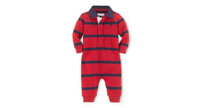 Ralph Lauren Red Striped Cotton Boys Rugby Coverall - Stockpoint Apparel Outlet