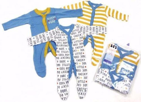 Nutmeg Baby Boys Cool Dude Stripe 3 Pack Sleepsuits - Stockpoint Apparel Outlet