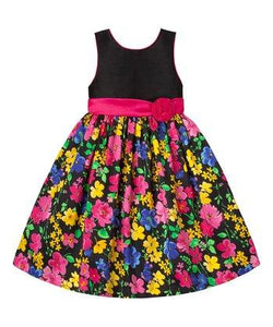 American Princess Girls Black & Dark Pink Floral Sash A-Line Dress - Stockpoint Apparel Outlet