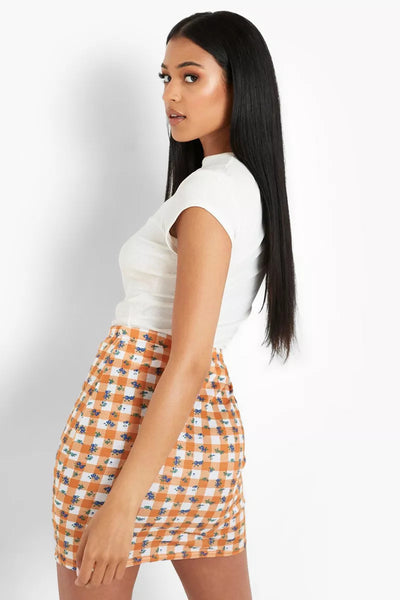 Boohoo Tall Floral Gingham Ladies Mini Skirt - Stockpoint Apparel Outlet