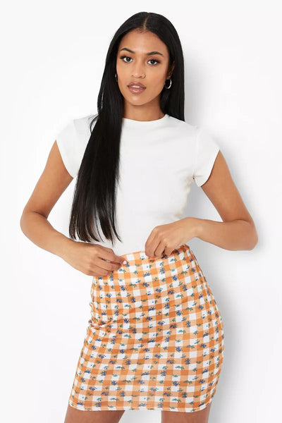 Boohoo Tall Floral Gingham Ladies Mini Skirt - Stockpoint Apparel Outlet