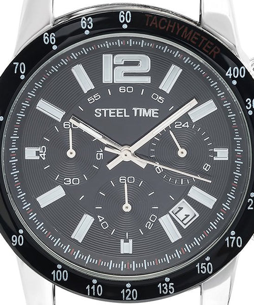 Steel Time Black & Stainless Steel Chronograph Mens Wrist Watch - Stockpoint Apparel Outlet