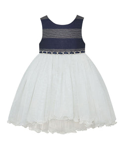 America Princess Navy & Silver Sparkle Stripe-Accent Sleeveless A-Line Girls Dress - Stockpoint Apparel Outlet