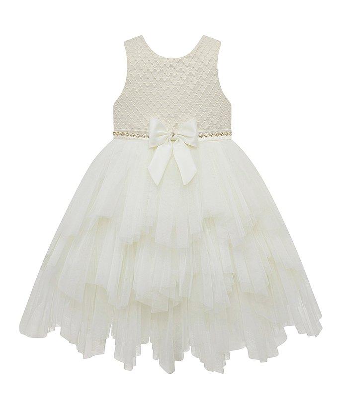 Couture Princess Ivory Jacquard Bodice Tiered Older Girls Dress - Stockpoint Apparel Outlet